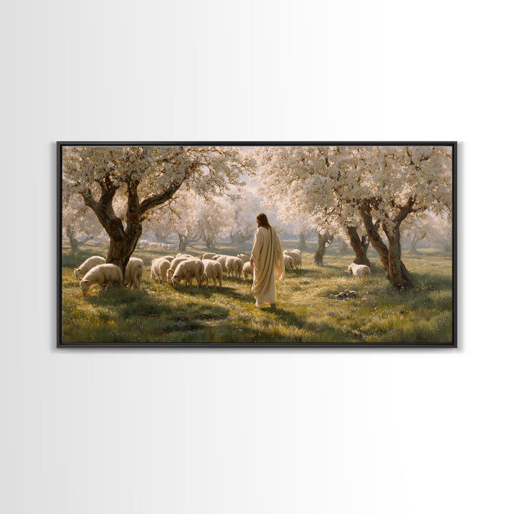 Pastoral Bloom, Framed Canvas Print, Christian Art Canvas, Christian Painting, Large Jesus Painting, Christian Wall Art, Christian Gift Ide