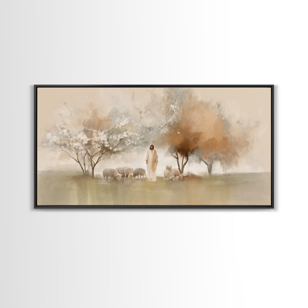 Garden Shepherd – Framed Canvas Print – Christian Wall Art – Jesus Painting – Christian Art Canvas – Modern Christian Painting – Christian