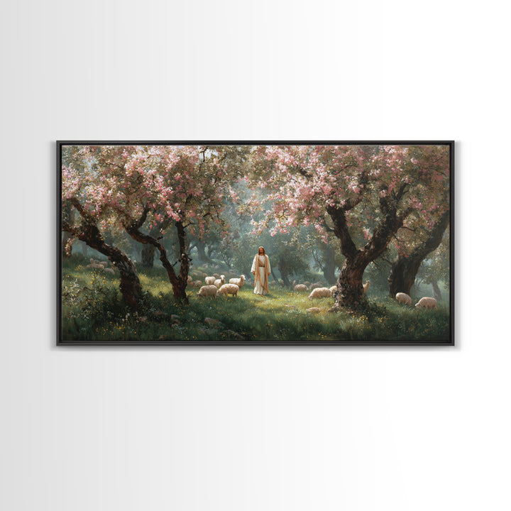 Morning Orchard Light | Framed Canvas Print | Christian Art Canvas | Jesus Painting | Christian Wall Art | Minimalist Christian Art | Chris