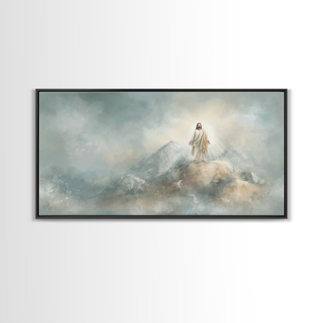 Light Upon The Mountain – Framed Canvas Print – Christian Art Print – Jesus Painting – Christian Christmas Art – Modern Christian Art – Chr
