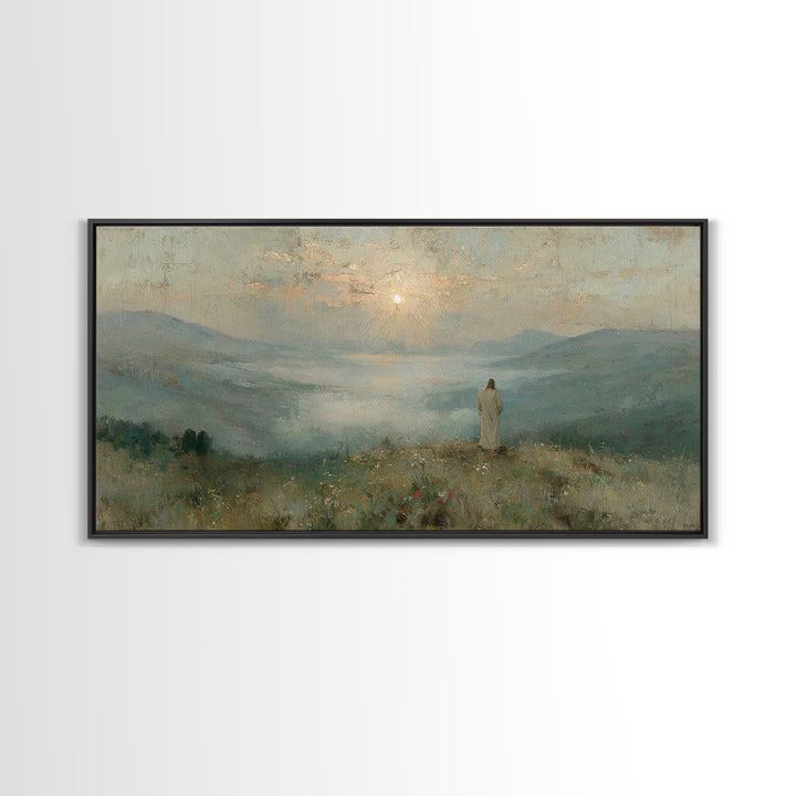 Solitude Of Divine Dawn – Framed Canvas Print – Christian Art Painting – Christian Decor – Jesus Painting Canvas – Christmas Art – Large Ch