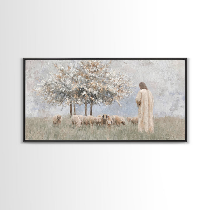Quiet Pasture Light – Framed Canvas Print – Christian Art Print – Christian Wall Art – Jesus Painting – Minimalist Christian Art – Large Ch