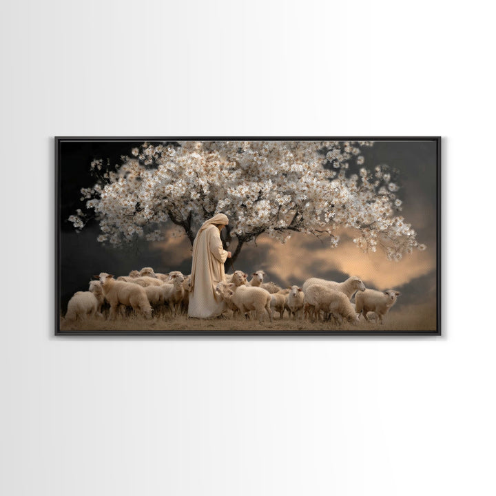 Evening Shepherd – Framed Canvas Print – Christian Art Canvas – Moody Christian Art – Jesus Painting – Christian Wall Art – Christian Gift