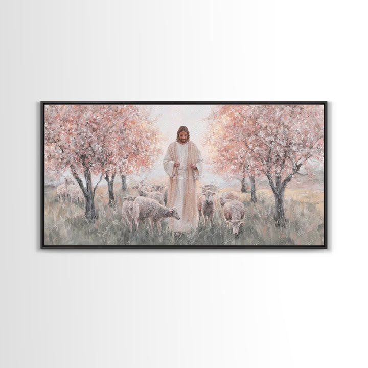 Blooming Shepherd – Framed Canvas Print – Christian Art Canvas – Christian Paintings – Jesus Painting – Christian Wall Art – Framed Christi
