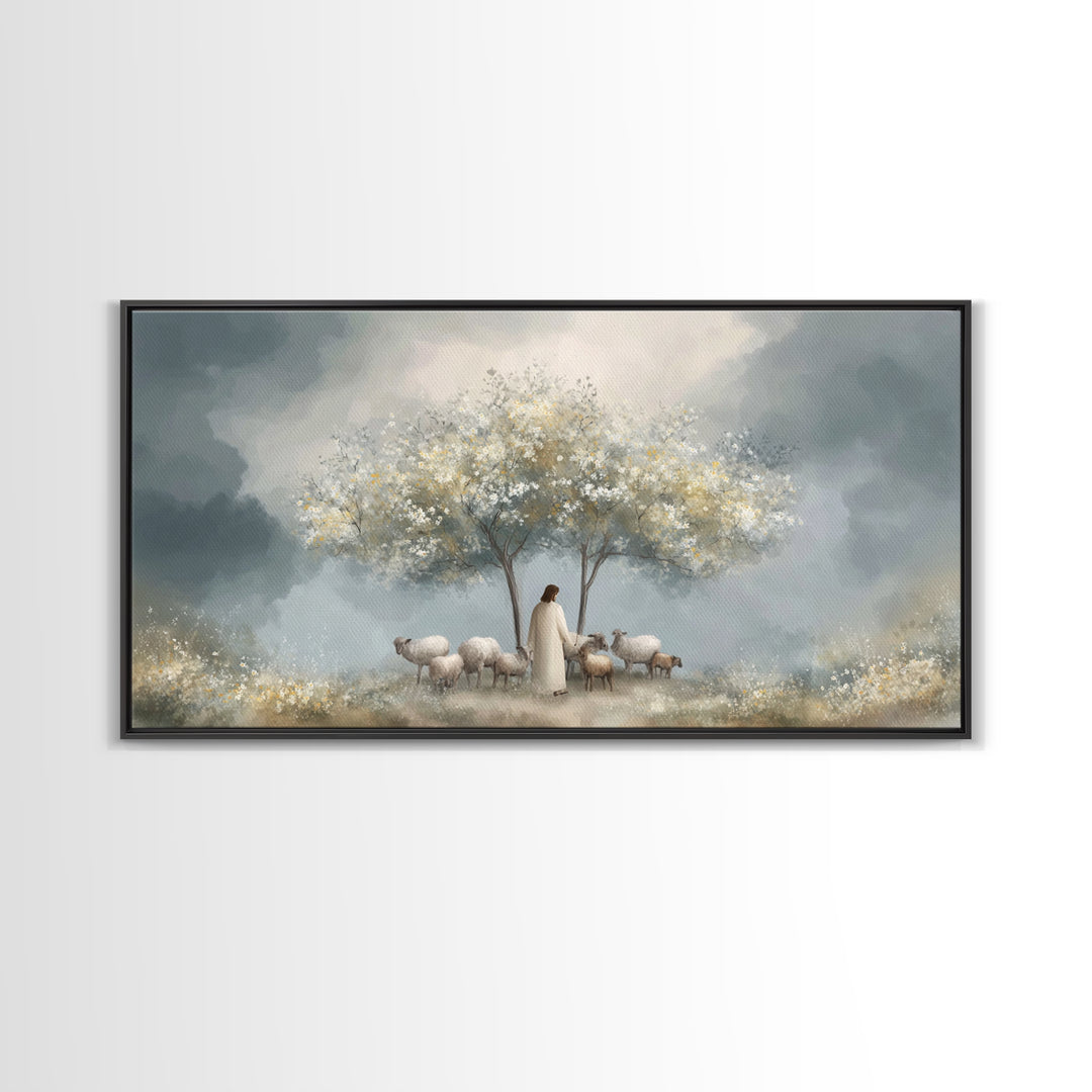 Shepherds Of Light – Framed Canvas Print – Christian Wall Art – Jesus Painting – Christian Art Canvas – Minimalist Christian Art – Christia