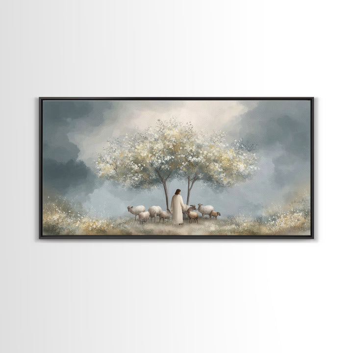 Shepherds Of Light – Framed Canvas Print – Christian Wall Art – Jesus Painting – Christian Art Canvas – Minimalist Christian Art – Christia