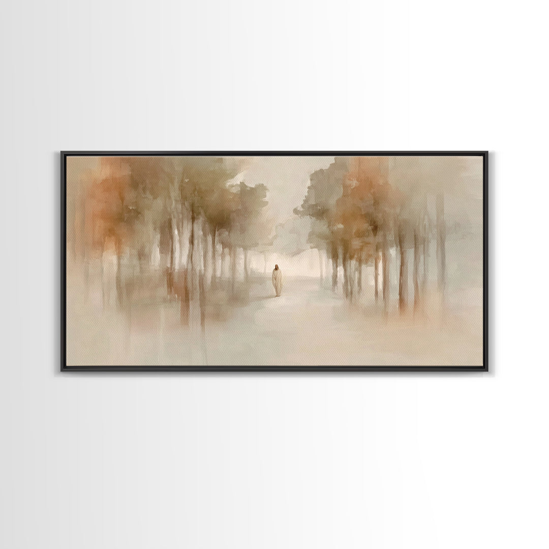 Quiet Footsteps – Framed Canvas Print – Christian Art Print – Christian Wall Art – Minimalist Christian Art – Jesus Painting – Christian Ar