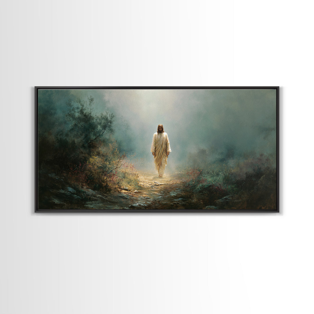Footsteps Of Grace, Framed Canvas Print, Christian Wall Art, Jesus Painting, Christian Art Canvas, Christian Christmas Art