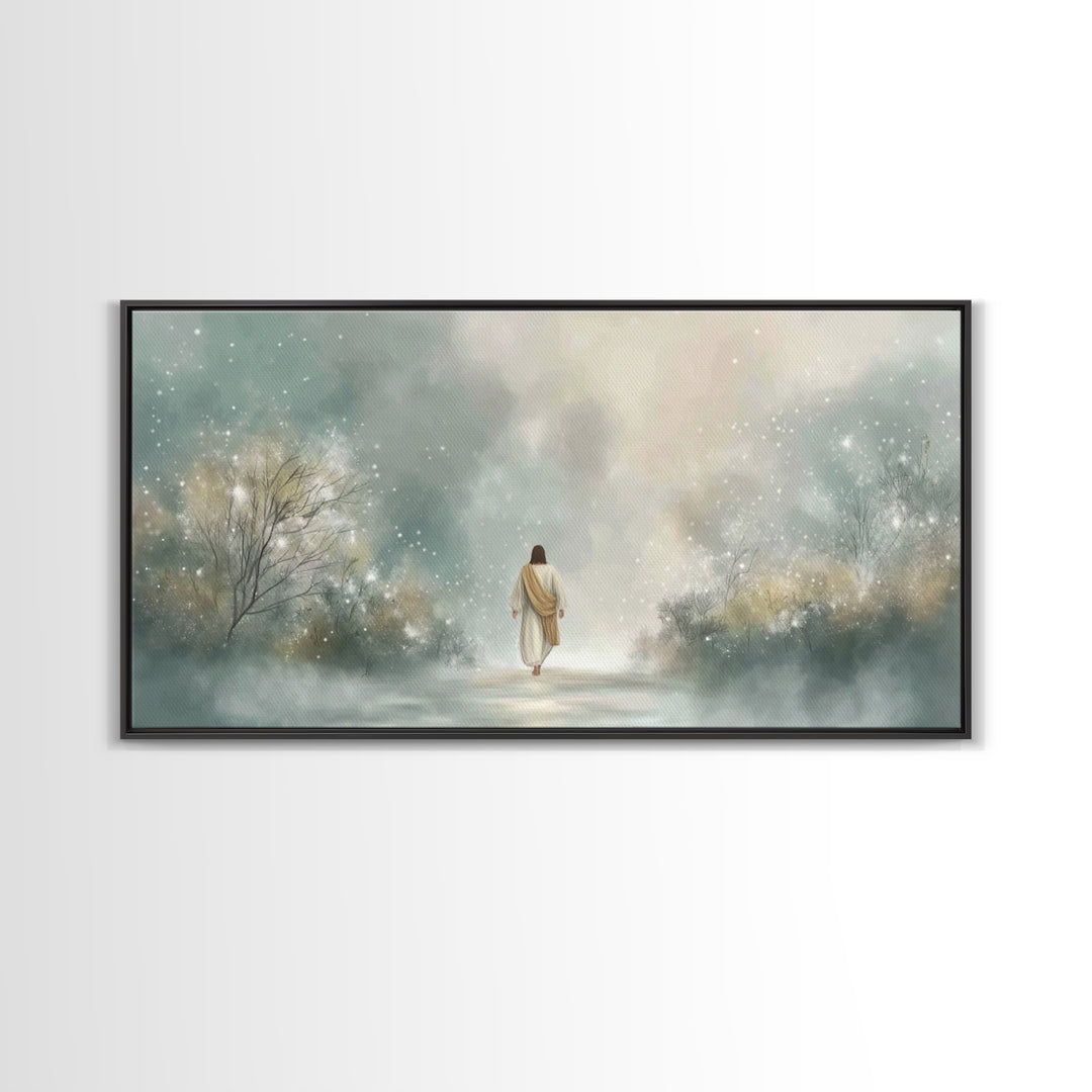 Walk Of Light | Framed Canvas Print | Jesus Painting | Christian Art Canvas | Christian Wall Art | Christmas Art