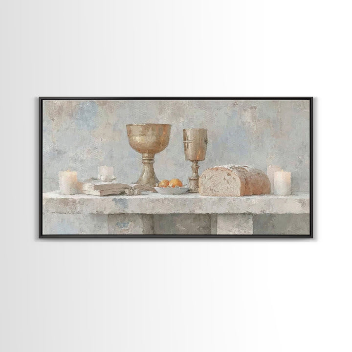 Bread Of Blessing – Framed Canvas Print – Christian Wall Art – Christian Art Print – Vintage Christian Art – Christian Gift – Christmas Art