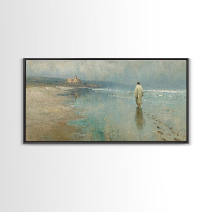 Shoreline Of Mercy, Framed Canvas Print, Christian Wall Art, Christian Art Canvas, Jesus Painting, Christian Christmas Art