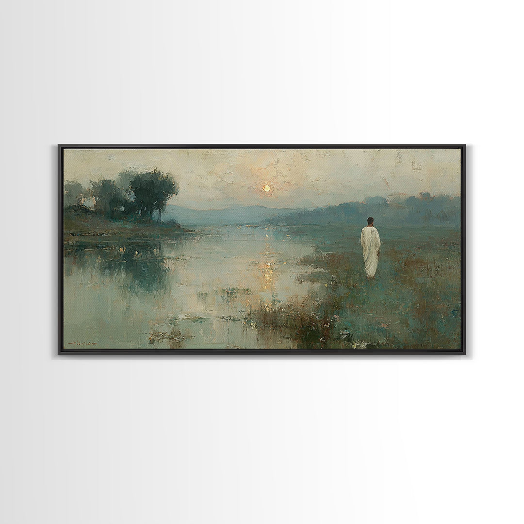 Lowland Dawn – Framed Canvas Print – Christian Art Canvas – Christian Wall Art – Jesus Painting – Subtle Christian Art – Christian Gift Ide