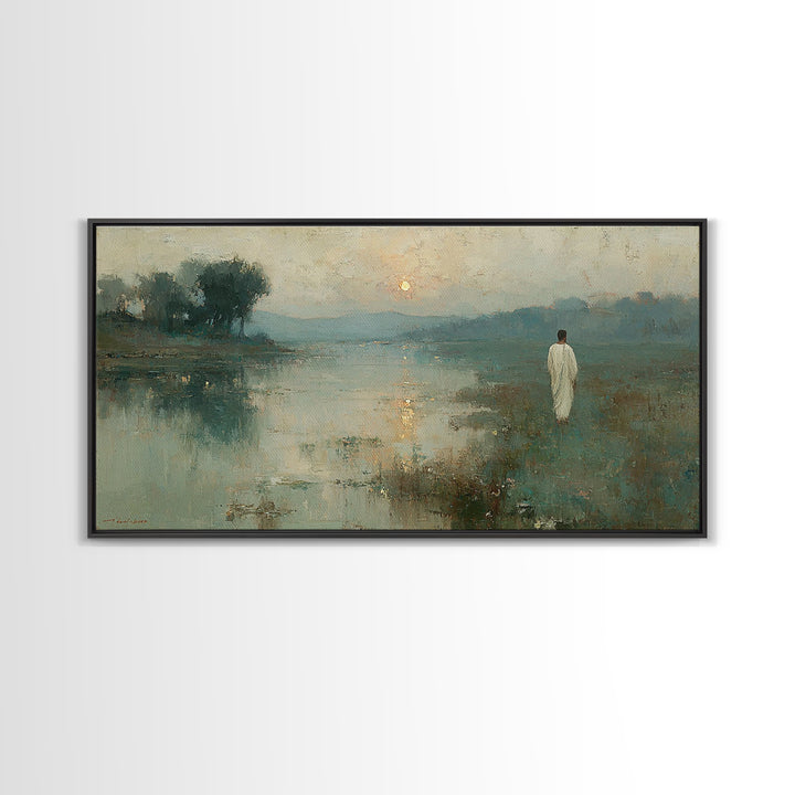 Lowland Dawn – Framed Canvas Print – Christian Art Canvas – Christian Wall Art – Jesus Painting – Subtle Christian Art – Christian Gift Ide