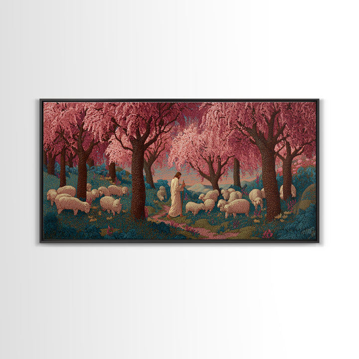 Cherry Shepherd – Framed Canvas Print – Christian Wall Art – Christian Art Canvas – Christian Art Work – Jesus Painting – Christian Christm