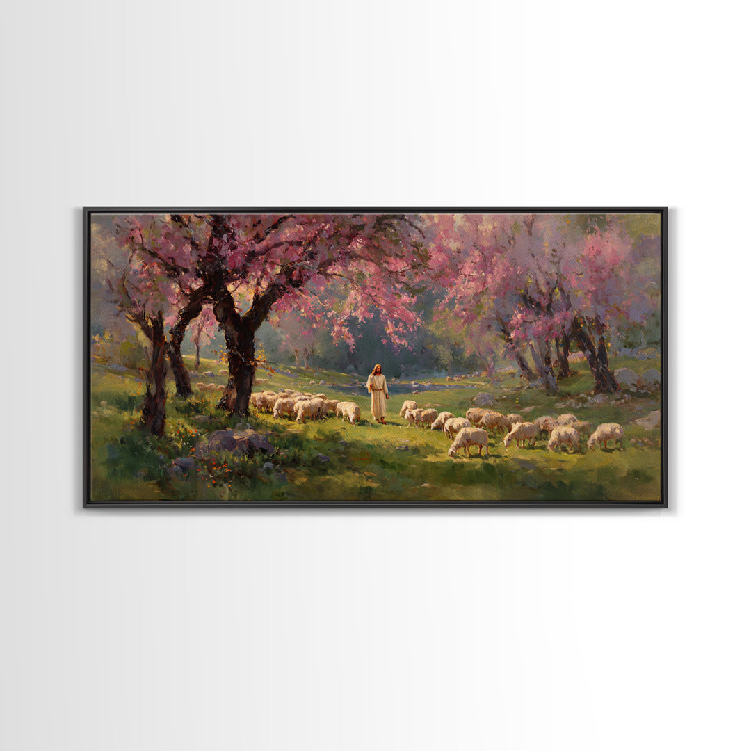 Pastoral Dawn Light | Framed Canvas Print | Christian Art Canvas | Christian Decor | Jesus Painting | Christmas Art | Christian Wall Art