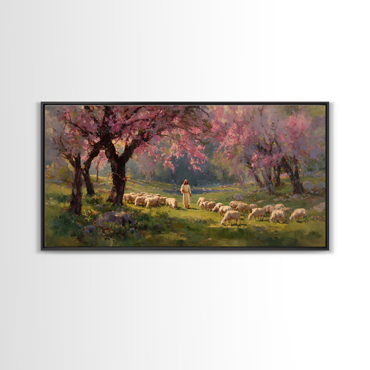 Pastoral Dawn Light | Framed Canvas Print | Christian Art Canvas | Christian Decor | Jesus Painting | Christmas Art | Christian Wall Art