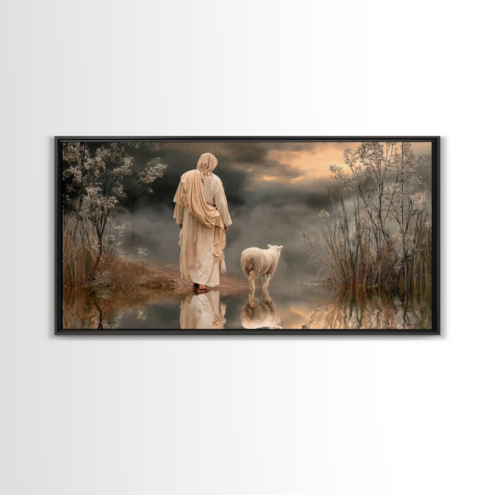 Shepherd’s Reflection – Framed Canvas Print – Christian Art Canvas – Christmas Art – Jesus Painting – Christian Wall Art – Christian Decor