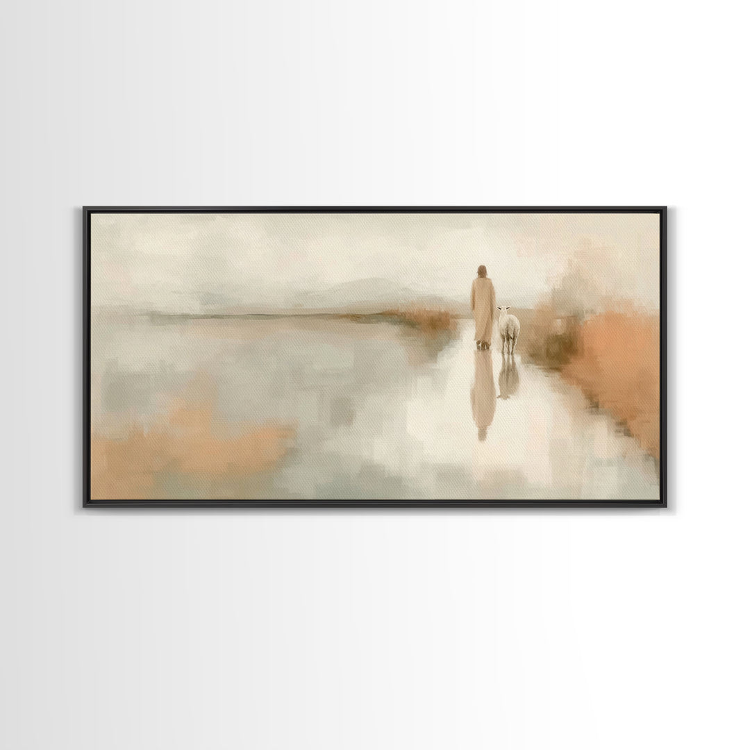 Quiet Shepherd Mist, Framed Canvas Print, Christian Wall Art, Christian Decor, Christian Art Canvas, Christmas Art, Jesus Painting