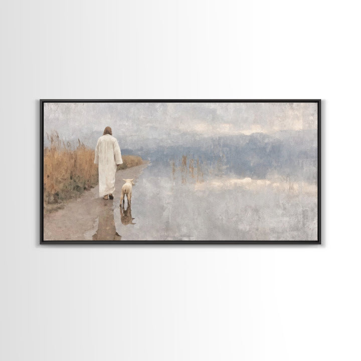 Silent Meadow Grace | Framed Canvas Print | Christian Decor | Christmas Art | Jesus Painting | Christian Art Canvas | Christian Wall Art