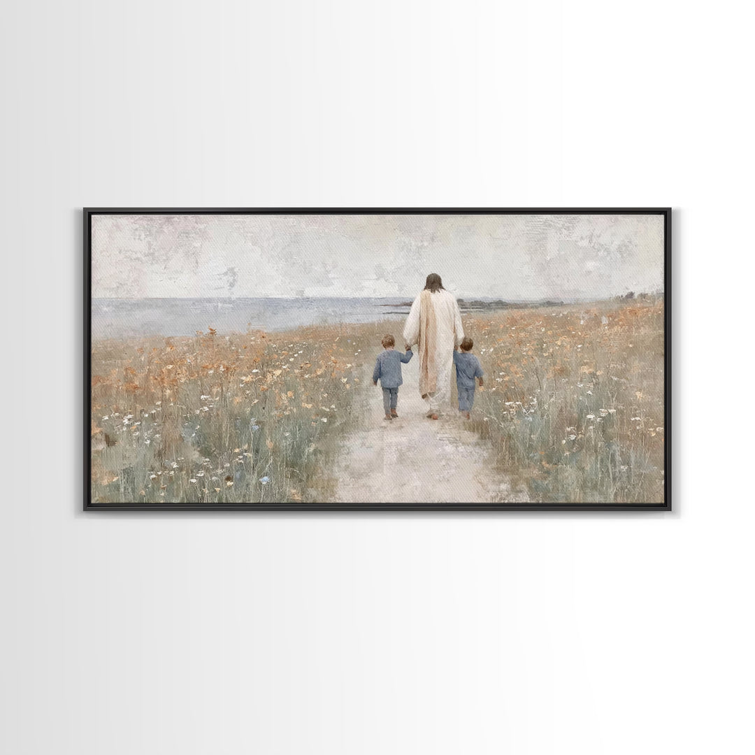 Field Of Gentle Light | Framed Canvas Print | Christian Decor | Jesus Painting | Christian Art Canvas | Christian Wall Art | Christian Art