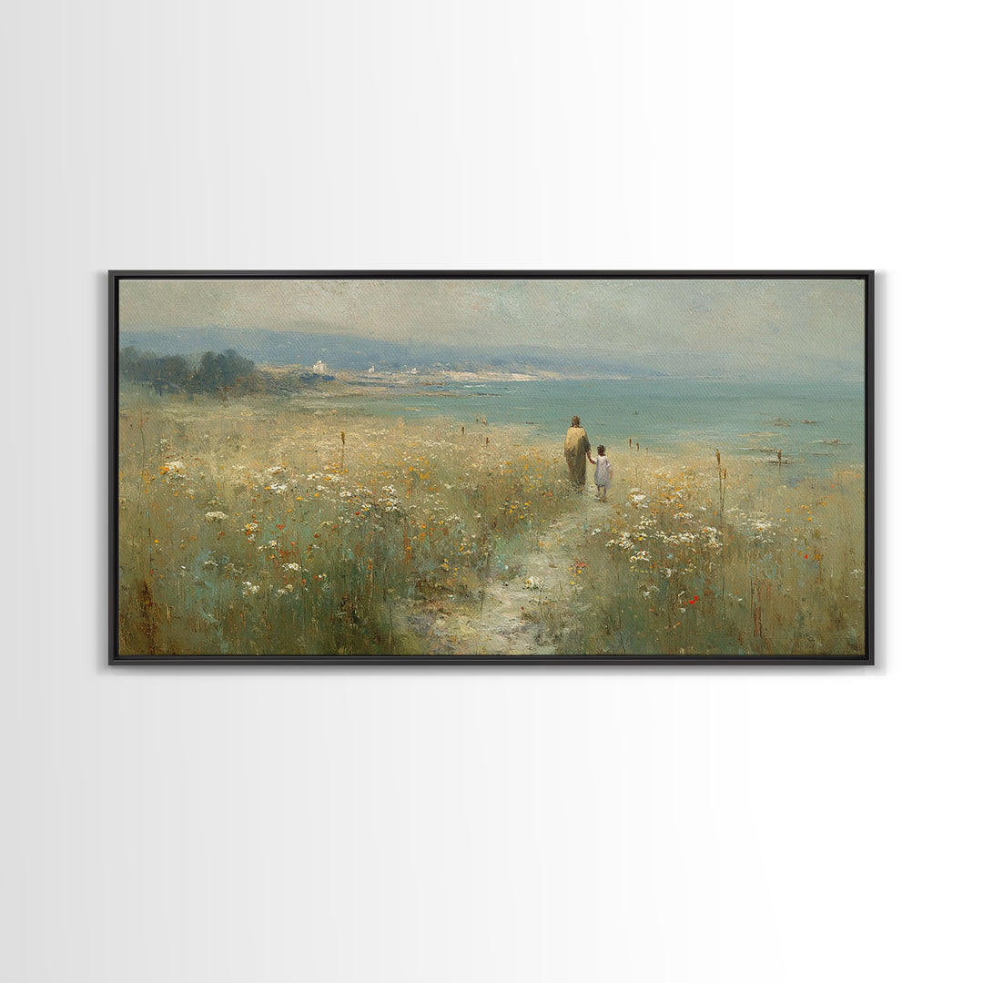 Seaside Meadow Hope | Framed Canvas Print | Christian Wall Art | Christian Art Canvas | Christian Decor | Jesus Painting | Christian Gift