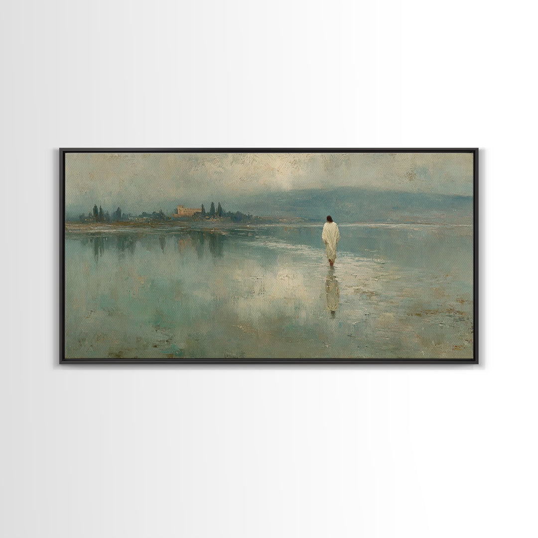 Silent Water Path, Framed Canvas Print, Christian Art Canvas, Jesus Painting, Christian Wall Art, Christian Gift Ideas, Christian Christmas