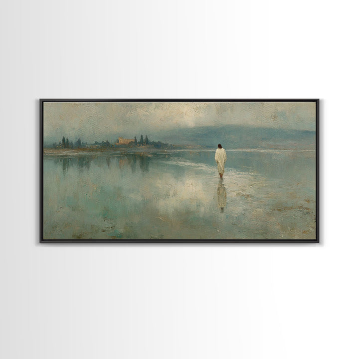 Silent Water Path, Framed Canvas Print, Christian Art Canvas, Jesus Painting, Christian Wall Art, Christian Gift Ideas, Christian Christmas