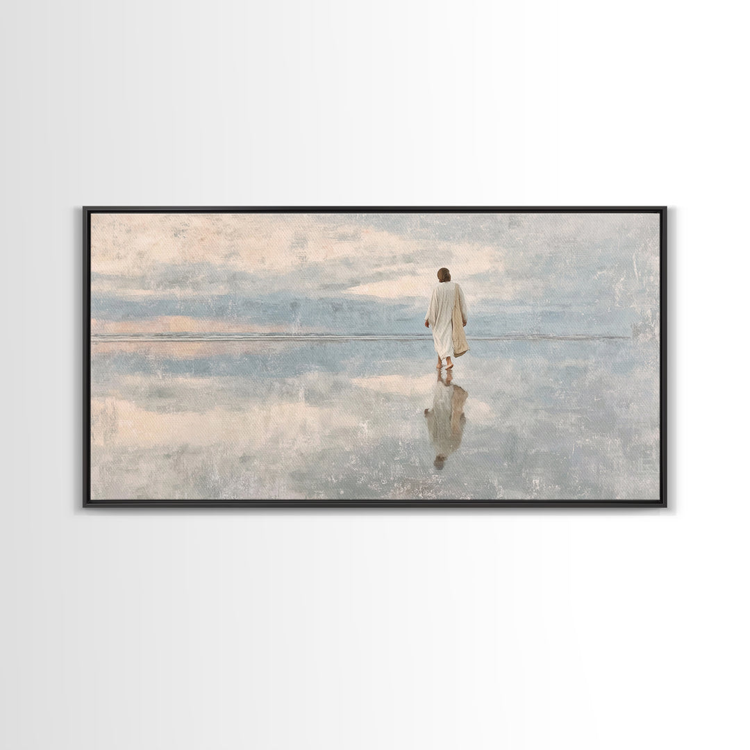 Heavenly Shore Walk – Framed Canvas Print – Christian Art Canvas – Jesus Painting – Christian Wall Art – Christian Christmas Art – Christia