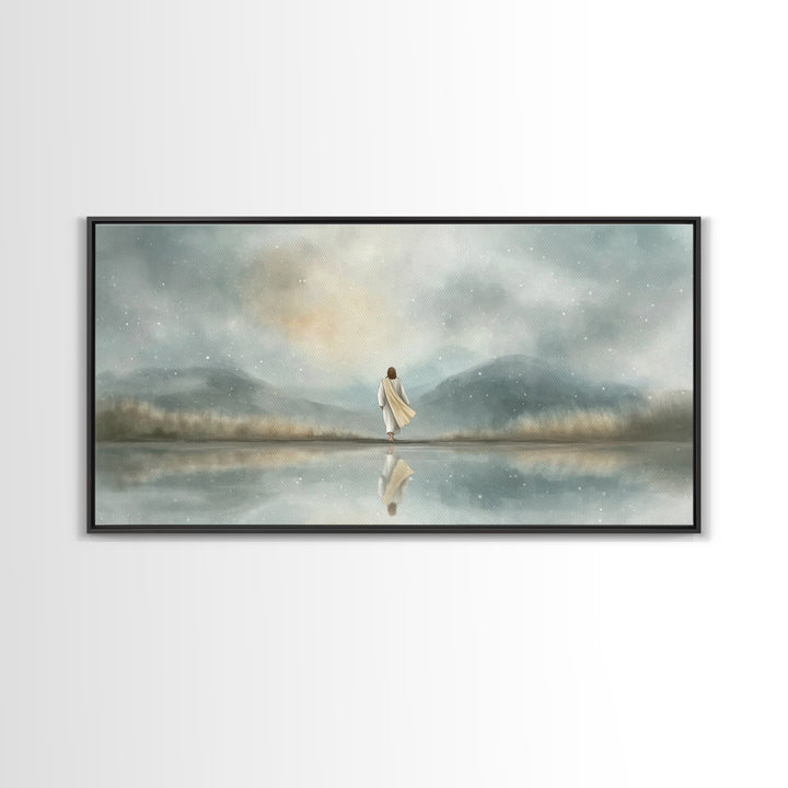 Snowlit Faith Path | Framed Canvas Print | Christian Wall Art | Christian Art Canvas | Jesus Painting | Christian Christmas Art | Christian