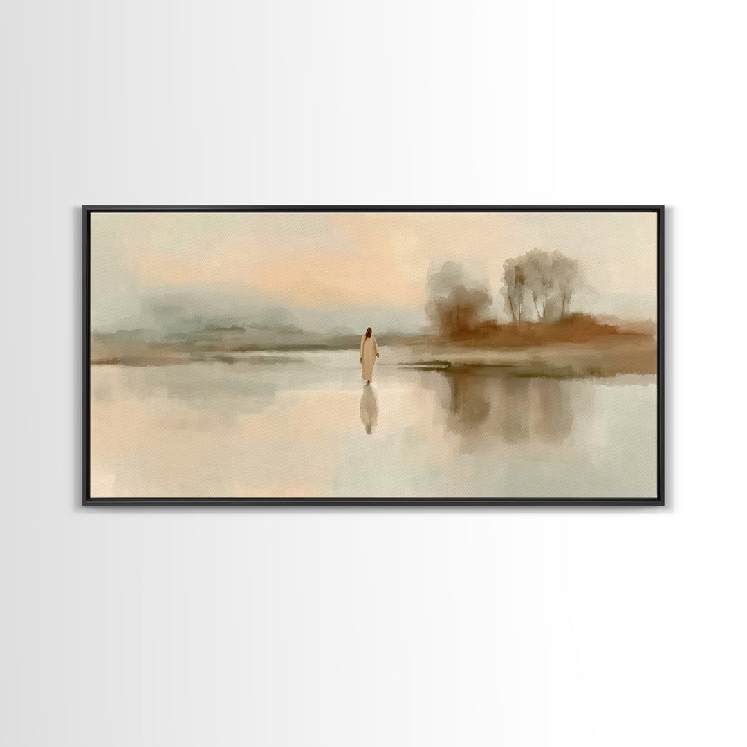 Quiet River Grace – Framed Canvas Print – Jesus Painting – Christian Art Canvas – Christian Wall Art – Christmas Art – Christian Christmas