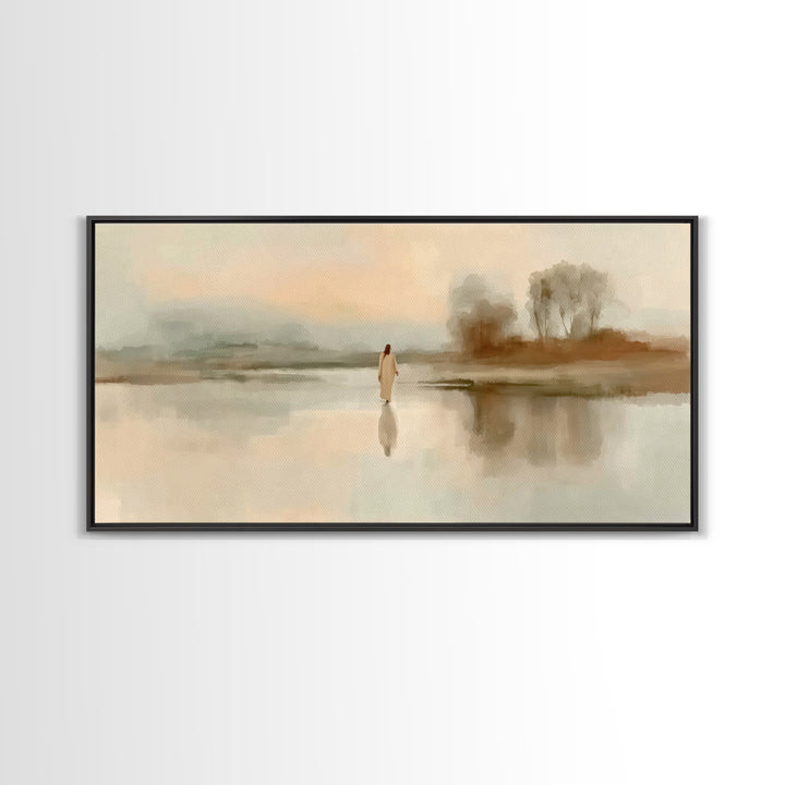 Quiet River Grace – Framed Canvas Print – Jesus Painting – Christian Art Canvas – Christian Wall Art – Christmas Art – Christian Christmas
