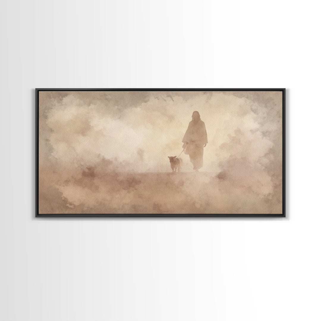 Shepherd And Lamb – Framed Canvas Print – Christmas Art – Jesus Painting – Christian Wall Art – Christian Art Canvas – Christian Christmas