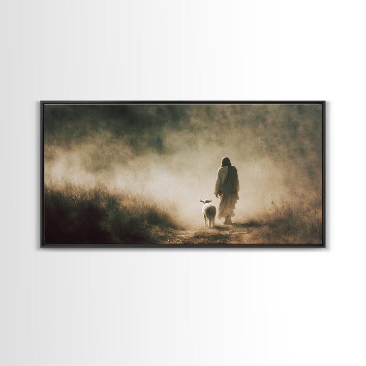 Gentle Meadow Grace – Framed Canvas Print – Jesus Painting – Christian Art Canvas – Christian Wall Art – Christian Christmas Art – Faith