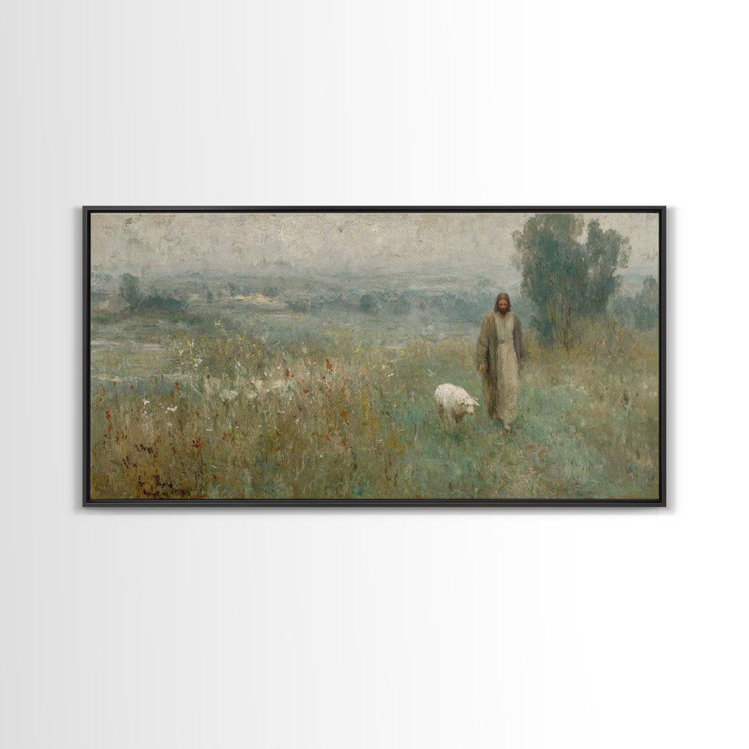 Misty Shepherd Journey – Framed Canvas Print – Christian Christmas Art – Christian Paintings – Jesus Art Print – Christian Art Canvas – Hop