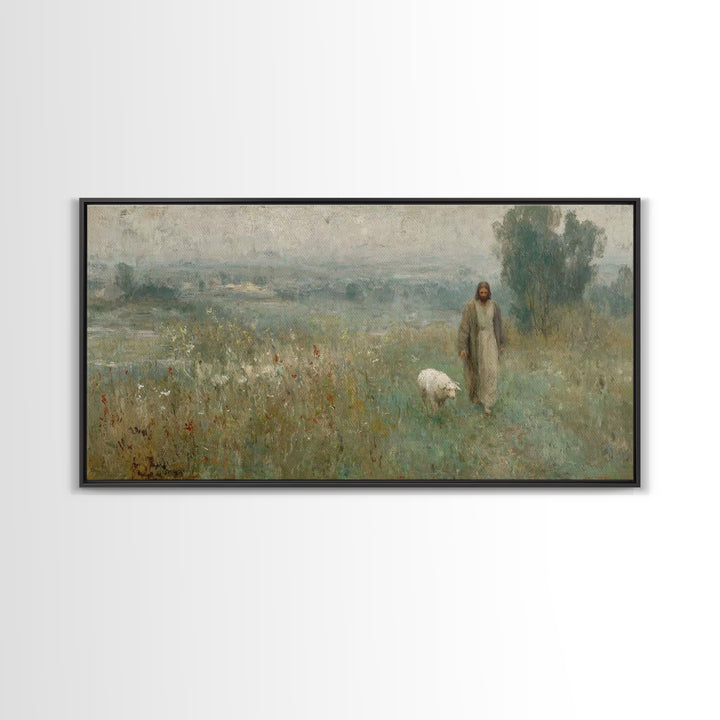 Misty Shepherd Journey – Framed Canvas Print – Christian Christmas Art – Christian Paintings – Jesus Art Print – Christian Art Canvas – Hop