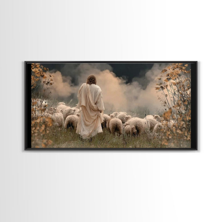 Autumn Shepherd Peace | Framed Canvas Print | Jesus Painting | Christian Art Canvas | Christian Wall Art | Christmas Art | Christian Gift I