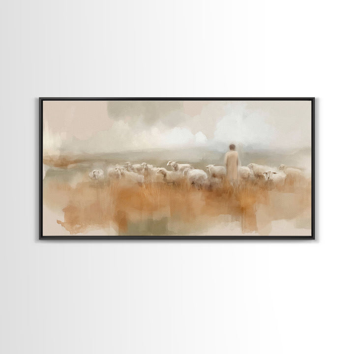 Soft Meadow Guide – Framed Canvas Print – Christian Art – Jesus Painting – Christian Art Canvas – Christian Wall Art – Christian Christmas