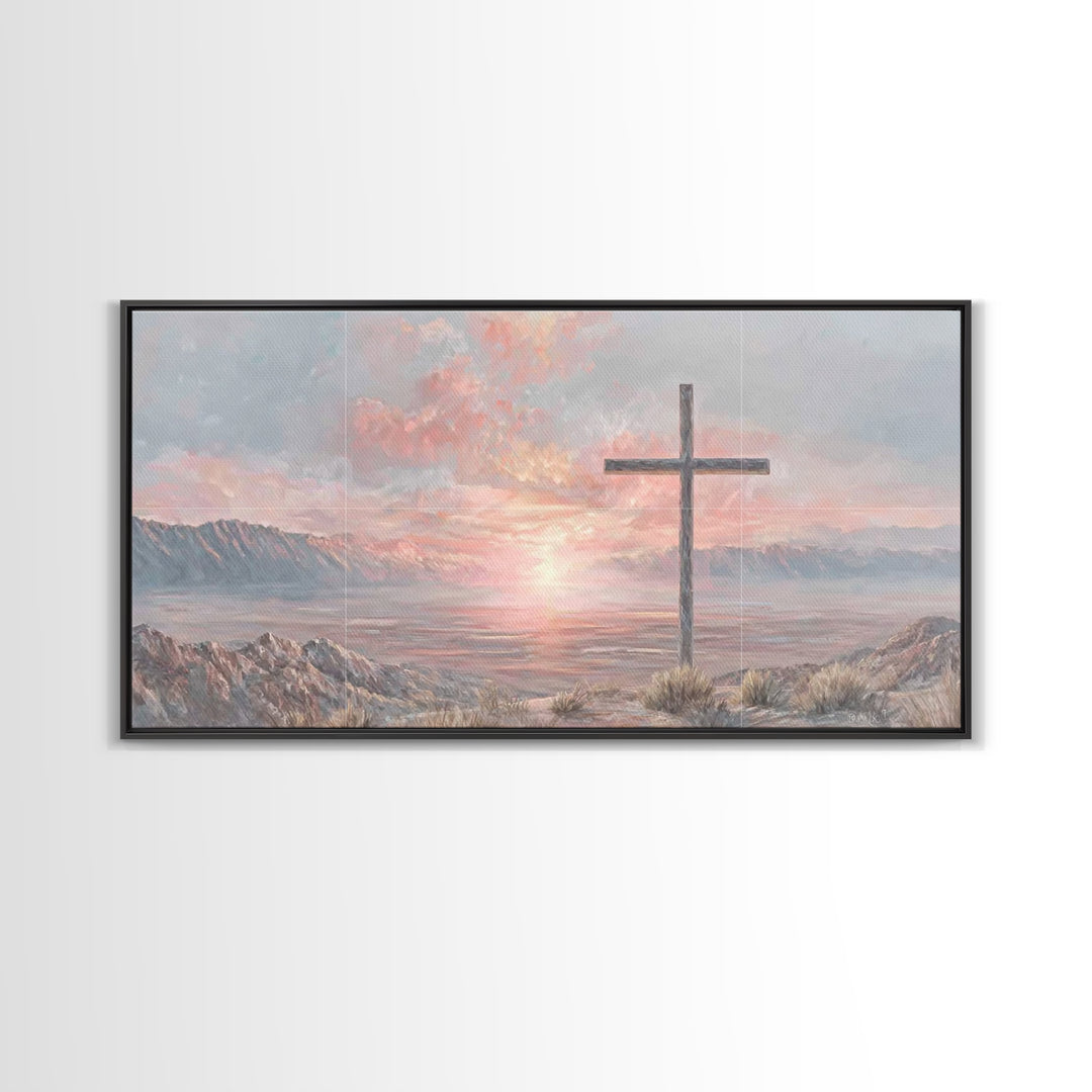 Sunrise At Calvary | Framed Canvas Print | Christian Wall Art | Christian Art Canvas | Christian Painting | Large Christian Art | Christian