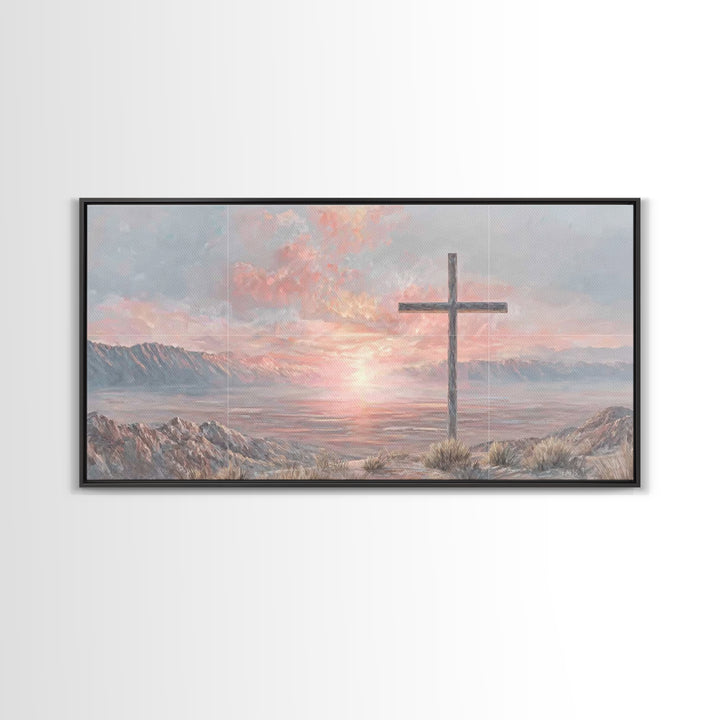 Sunrise At Calvary | Framed Canvas Print | Christian Wall Art | Christian Art Canvas | Christian Painting | Large Christian Art | Christian
