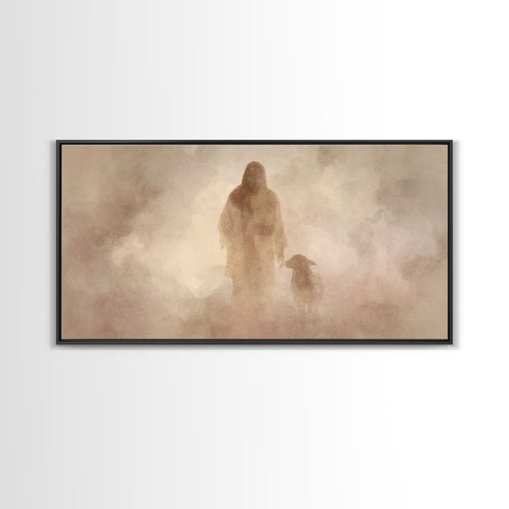Misty Shepherd Path – Framed Canvas Print – Christian Wall Art – Jesus Painting – Christian Art Canvas – Christian Christmas Art