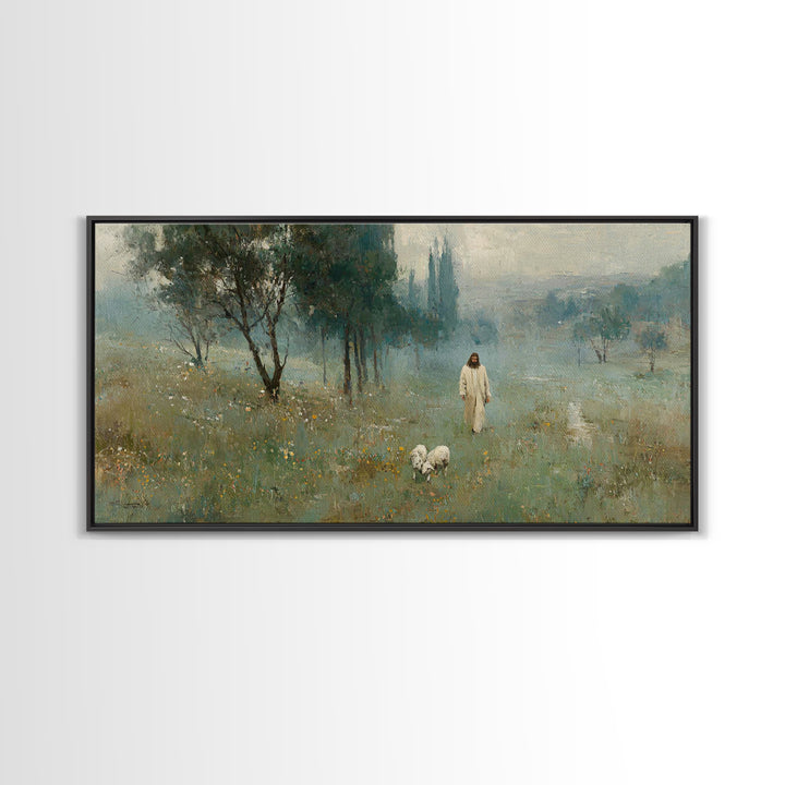 Pasture Of Peace | Framed Canvas Print | Jesus Painting | Christian Wall Art | Christian Art Canvas | Christian Christmas Art | Christian D