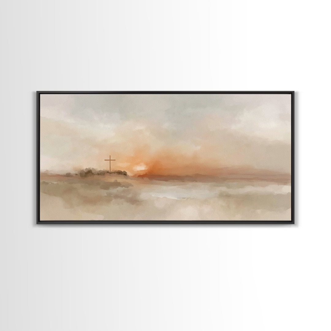 Cross At Daybreak – Framed Canvas Print – Christian Art Canvas – Christian Wall Art – Modern Christian Art – Christian Gift – Christian Art
