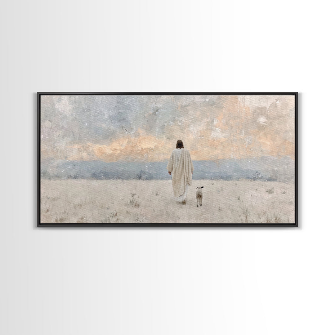 Quiet Shepherd Walk – Framed Canvas Print – Christian Art Canvas – Jesus Painting – Moody Christian Art – Christmas Wall Art – Christian De