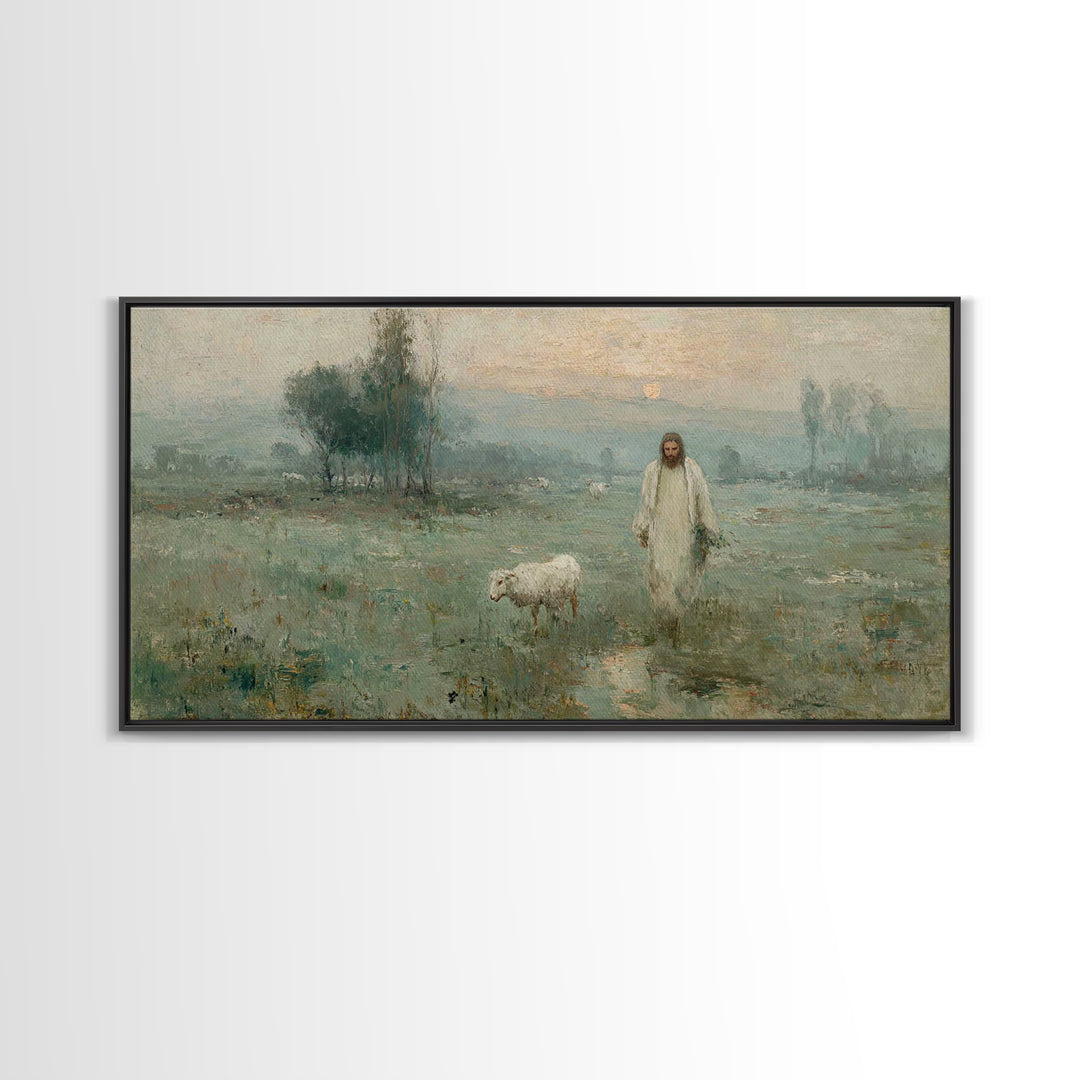 Pasture Of Peace – Framed Canvas Print – Christian Art – Vintage Jesus Painting – Christian Wall Art – Christian Art Canvas – Christian Chr