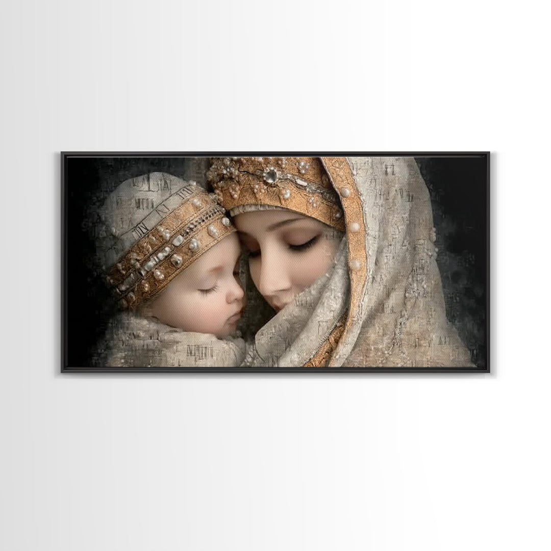 Holy Mother Grace | Framed Canvas Print | Mary and Jesus Painting | Christian Wall Art | Christian Art Print | Vintage Christian Art | Chri