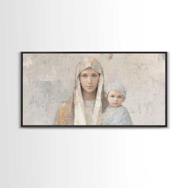 Mother’s Embrace, Framed Canvas Print, Christian Art Canvas, Mary and Jesus Painting, Christmas Wall Art, Christian Christmas Art, Modern C