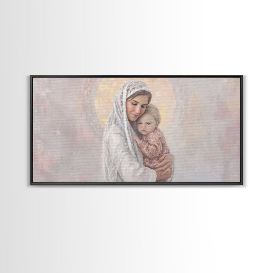 Radiant Motherhood | Framed Canvas Print | Christian Art Canvas | Christian Christmas Art | Mary And Jesus Painting | Christian Wall Art |