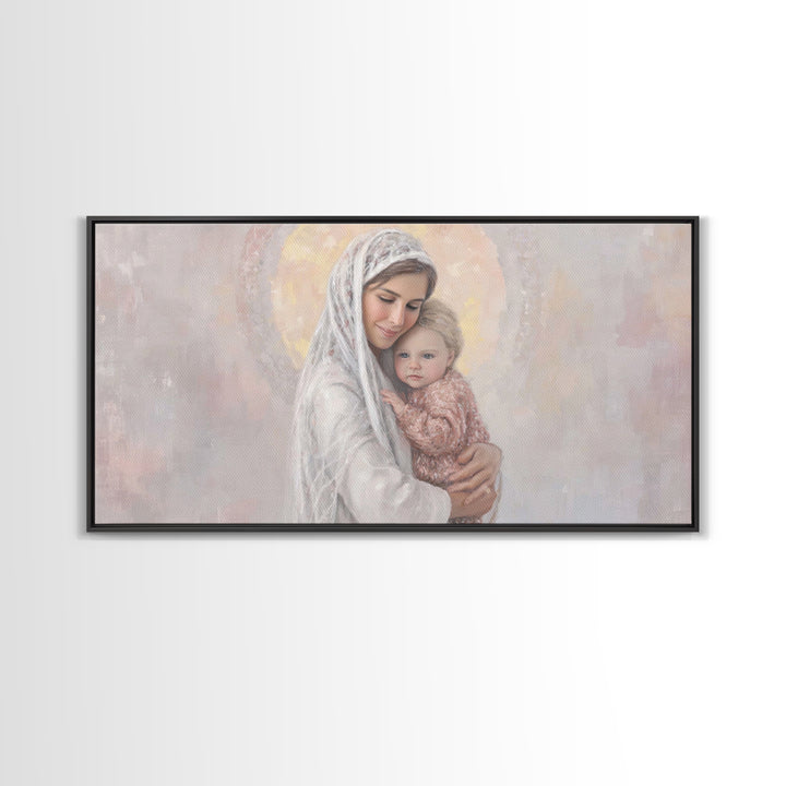 Radiant Motherhood | Framed Canvas Print | Christian Art Canvas | Christian Christmas Art | Mary And Jesus Painting | Christian Wall Art |