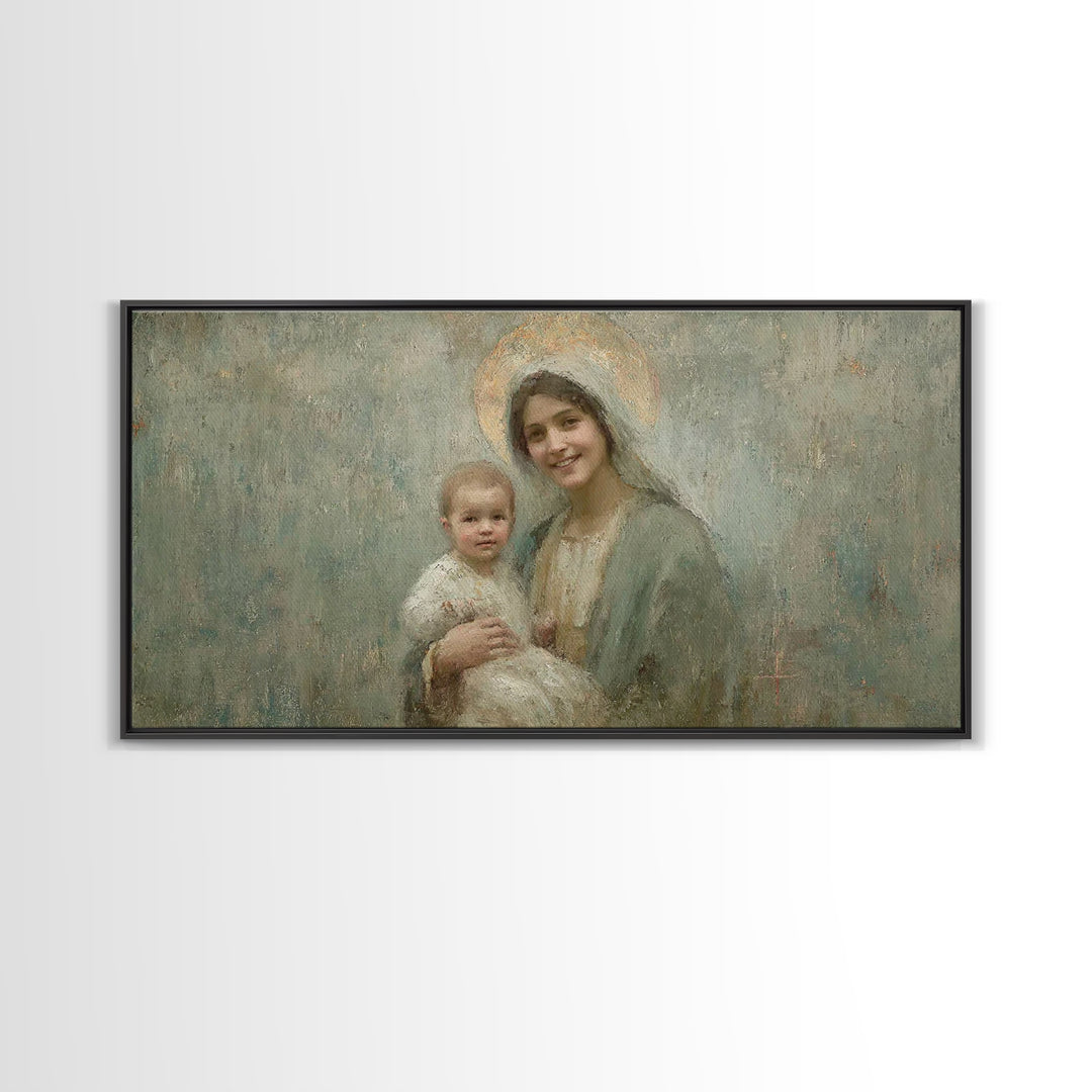 Joyful Promise, Framed Canvas Print, Christian Art Canvas, Christian Wall Art, Mary And Jesus Painting, Christmas Art, Christian Decor