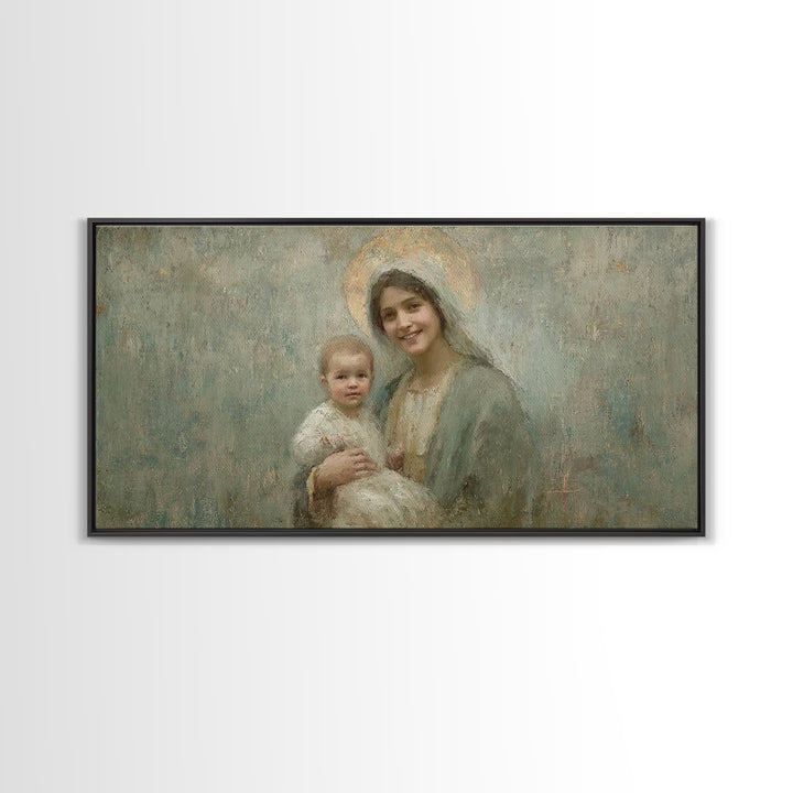 Joyful Promise, Framed Canvas Print, Christian Art Canvas, Christian Wall Art, Mary And Jesus Painting, Christmas Art, Christian Decor